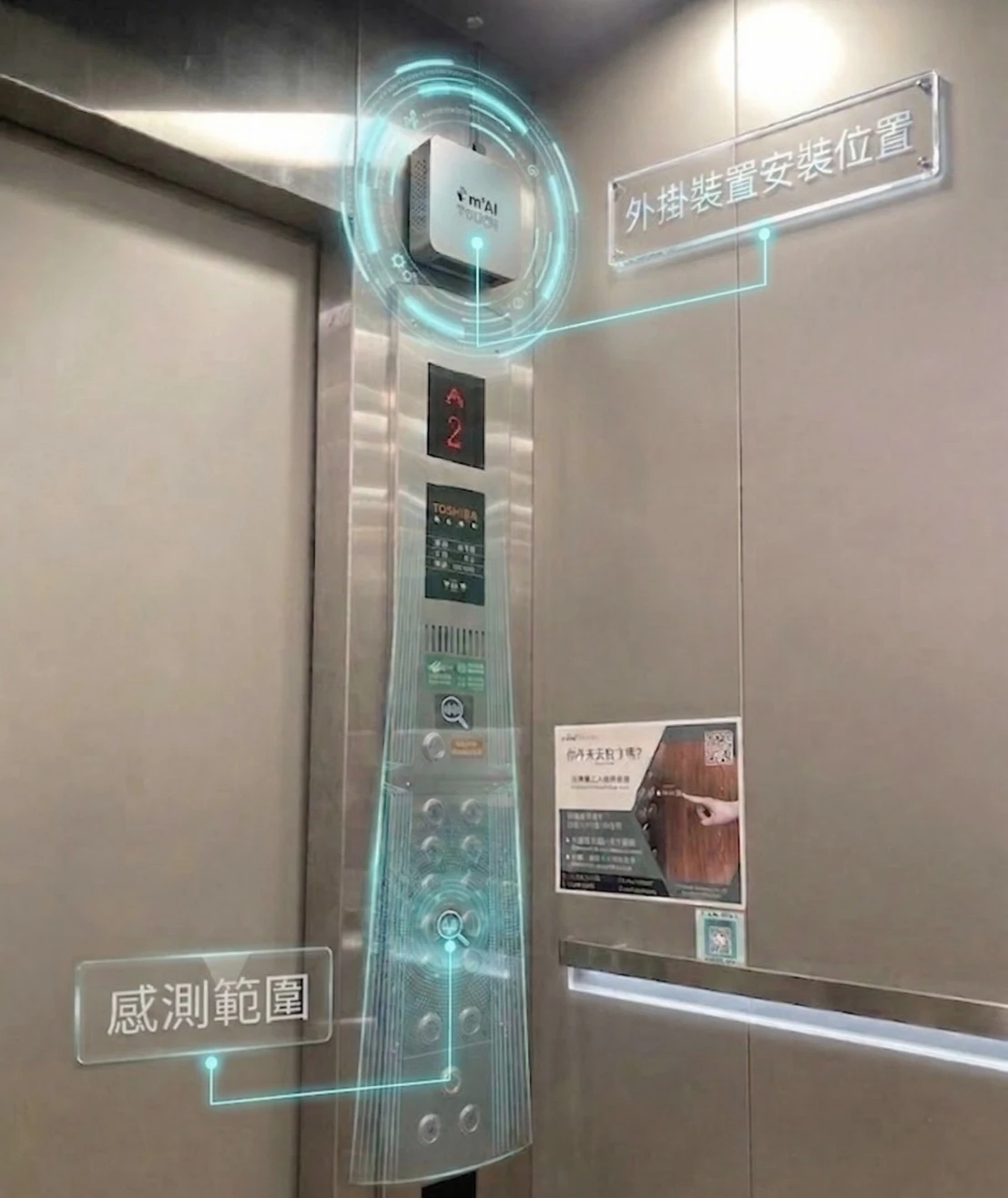 m'AI Touch installation position and sensing range