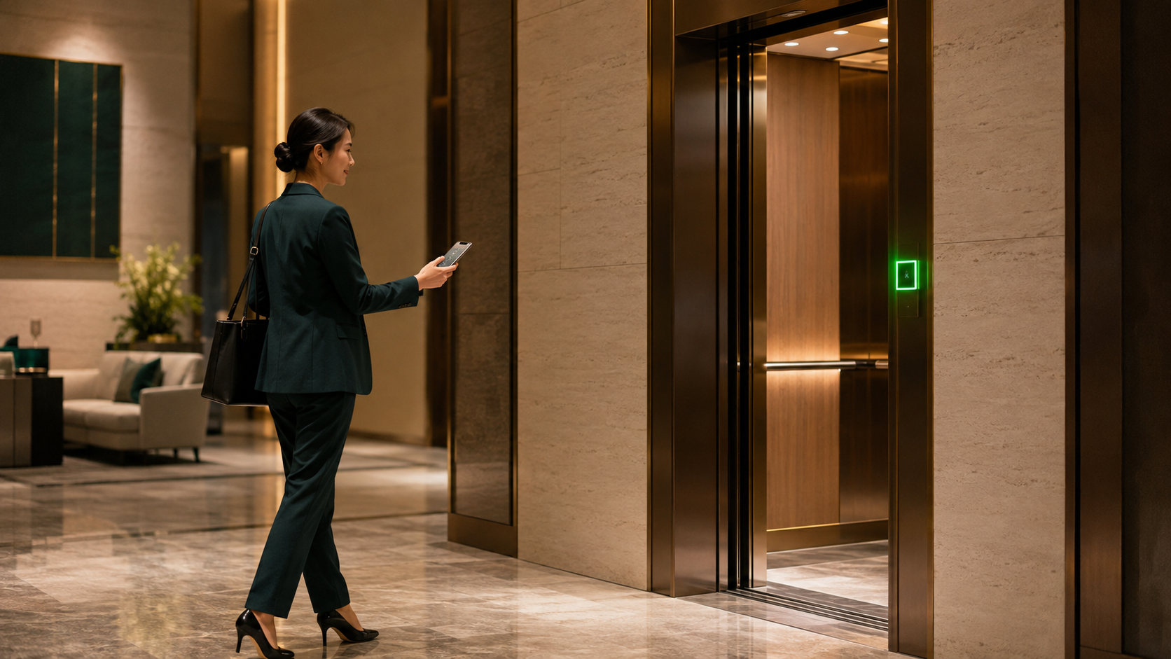 VIP guest approaching an elevator prepared after identity verification